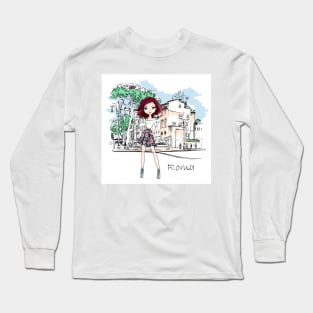 Vector fashion girl in Rome Long Sleeve T-Shirt